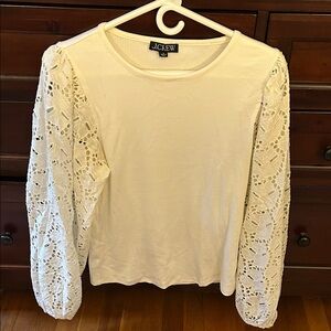 J. Crew Cream Lace Sleeve Long Sleeve Top
